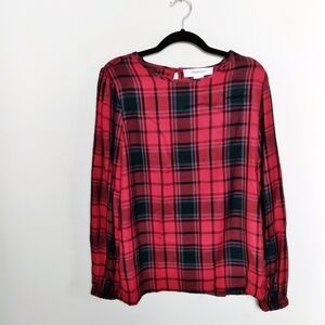 Workshop Republic Clothing Red and Black Plaid Long Sleeve Blouse Size Small
